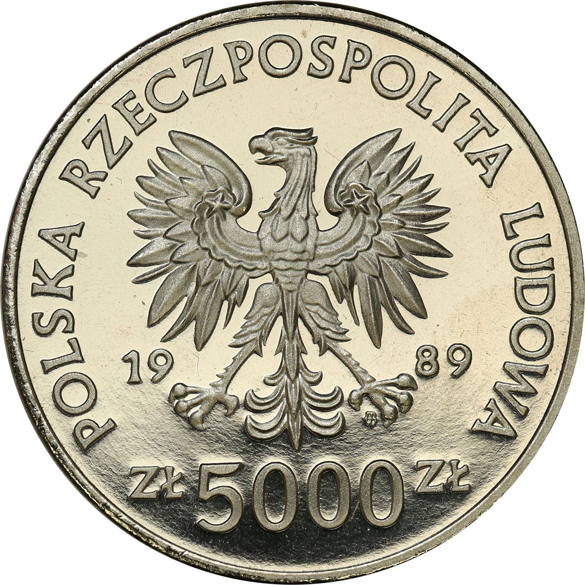 PRL. PRÓBA Nikiel 5.000 złotych 1989 Jagiełło, półpostać